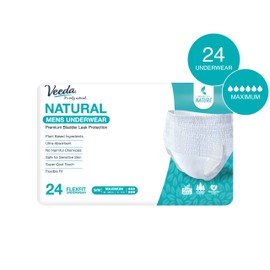Veeda Natural Adult Incontinence Underwear for Men - Disposable Underwear for Bladder Leakage Protection - Adult Diapers for Men with Maximum Absorbency - Small/Medium Size - 24 Count