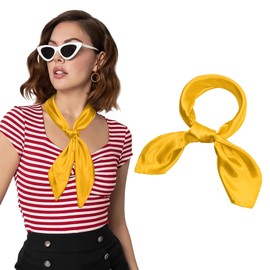 AWAYTR 23.6" Satin Neck Scarf Small Hair Scarf Women Silk Head Scarf Costume Bandana Girls Vintage Handkerchief Ribbon Scarf (Yellow)