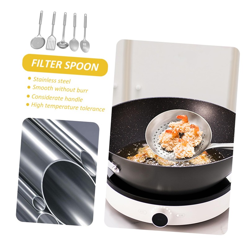 COLLBATH 5-Piece Stainless Steel Kitchen Utensil Set Wok Spoon Serving