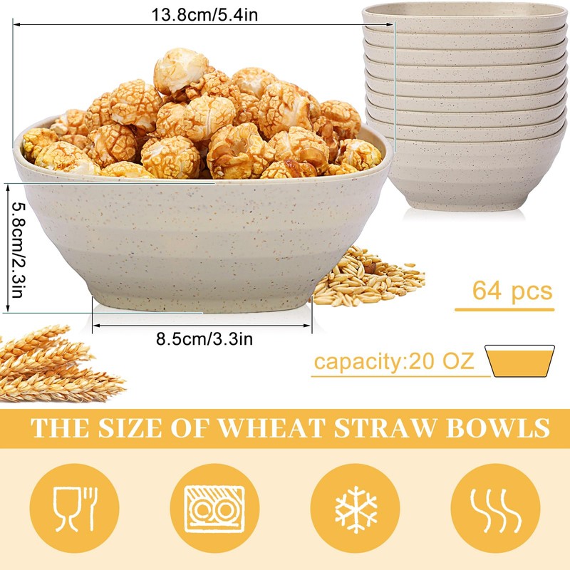 Gejoy 64 Pcs Unbreakable Cereal Reusable Wheat Straw Lightweight Bowls