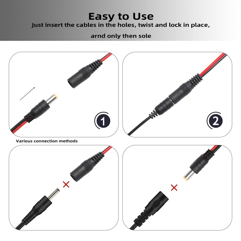 TNSLAND 6 Pairs DC Cable, 18AWG DC 12V 5A 5.5