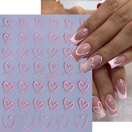 Love Heart Nail Art Stickers Valentine's Day Heart Nail Stickers for Nail Art 6PCS French Heart Nail Decals 3D Self-Adhesive Nail Art Supplies Manicure Sliders for Women DIY Nail Art Decorations