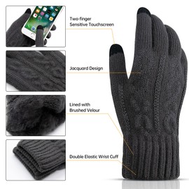 Long Keeper Touch Screen Warm Winter Gloves Thermal Knitted Gloves for Men Women Stretchy Liner Knit Gloves for Driving Running Outdoor, Elastic Cuff