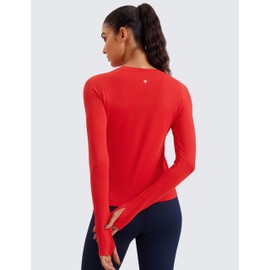 CRZ YOGA Womens Seamless Workout Long Sleeve Shirts Quick Dry Gym Athletic Tops Breathable Running Yoga T-Shirts Deep Red XX-Small