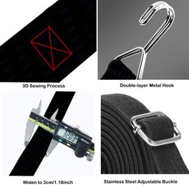 JETAINE Bungee Cords With Hooks, 4 Pack Adjustable Bungee Straps, 200cm Long Flat Bungee Elastic Cord, Large Heavy Duty Elastic Rope for Bike Luggage Rack Tarp Camping Tent Car Roof Rack Fixings