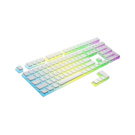 HK Gaming 108 Double Shot PBT Pudding Keycaps Keyset for Mechanical Gaming Keyboard MX Switches (White)