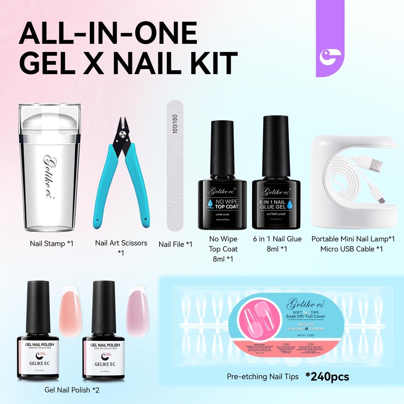 gelike ec 240 pieces short nail tips and nail lamp,