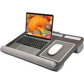 HUANUO Lap Desk - Fits up to 17 inches Laptop Desk, Built in Wrist Pad for Notebook, MacBook, Tablet, Lap Laptop Desk with Tablet, Pen & Phone Holder (Black Woodgrain)