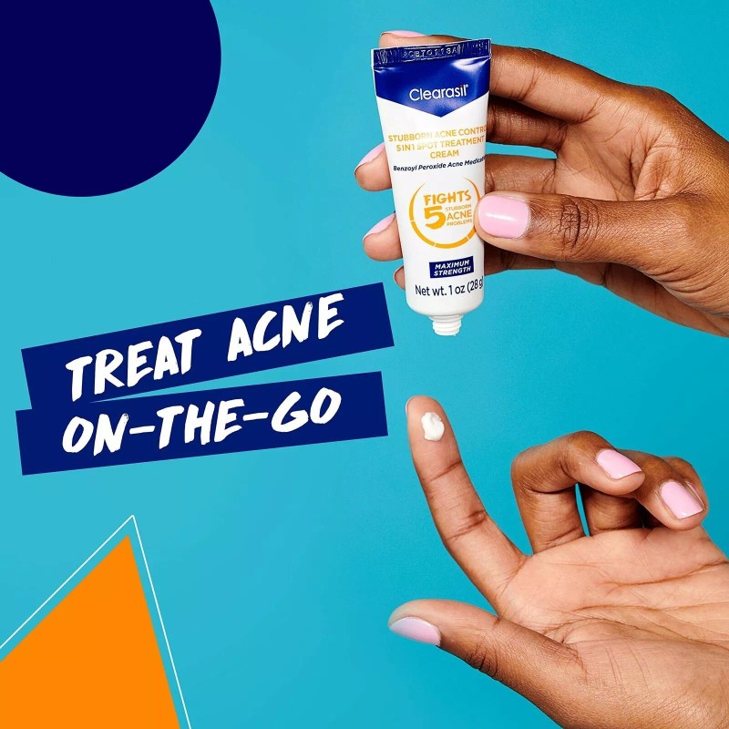 Clearasil Benzoyl Peroxide Stubborn Acne Spot Treatment Cream, 1 oz,