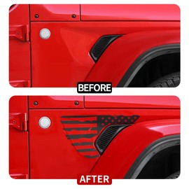 JeCar Side Fender Vent American Flag Vinyl Decals Distressed USA Flag Stickers Fit for Jeep Wrangler 2018-2025 JL JLU & 2020-2025 Gladiator JT, 1 Pair