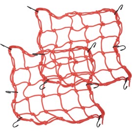 (Rot) 2 Stück Frachtnetze für Motorrad, 40 x 40 cm, mit 6 verstellbaren Haken, robustes elastisches Netz für Motorradhelm, elastische Kordel – Aufbewahrungsnetz