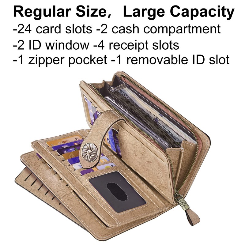 Travelambo Womens Wallet Large Capacity RFID Blocking Genuine Leather Wristlet