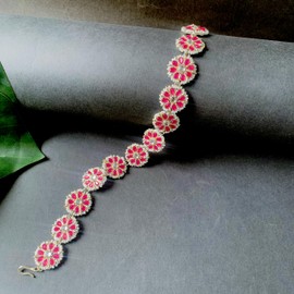 I Jewels Womens 18K Gold Plated Metal Indian Wedding Bollywoodfloral Kundan Pearl Studded Rajasthani Sheeshphool/Sheeshpatti (T2064Q) Pink