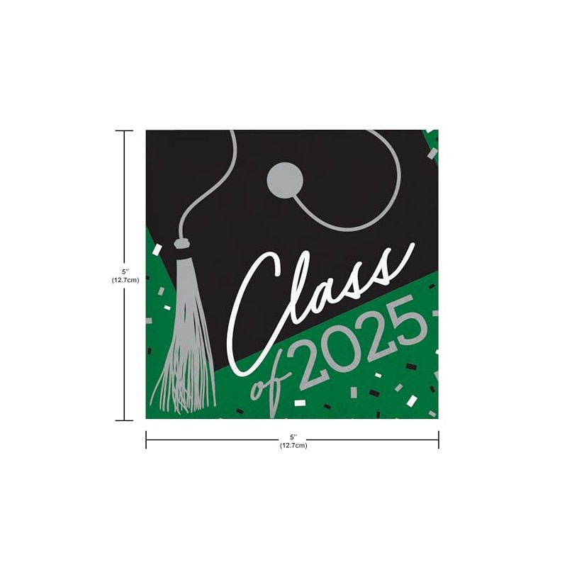 School Spirit Green Class of 2025 Beverage Napkins, 108 Count