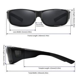 GEGURI Fit Over Glasses Sunglasses Polarized for Men & Women, Stylish Wrap Around Design Sun Glasses UV400 Protection, Black