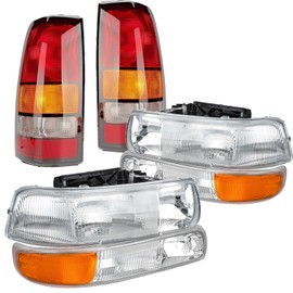 ATOMTEC Chrome Headlights Tail Light Assembly Fit For 1999-2002 Chevy Silverado 1500 2500 99-06 GMC Sierra Head Lights Rear Brake Lamp Driver and Passenger Sides