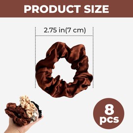Haargummis Seide Scrunchies für Damen, 8 Stück Premium Satin Haargummis, Weiche Elastische Silk Pferdeschwanzhalter, Modisches Stirnband mit hoher Elastizität,Haarschmuck in 8 Farben - Stil A
