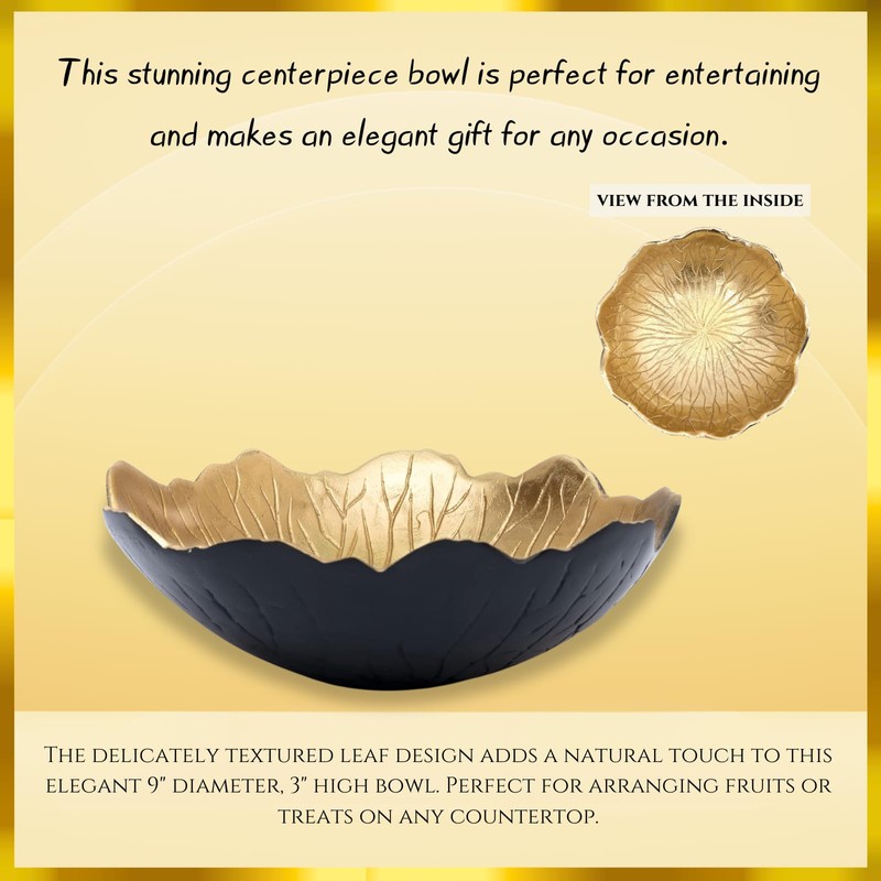 Leaf Bowl for Serving Fruits, Appetizers - Black & Gold