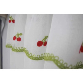 Householdfurnishing Embroidered Kitchen Window Pair Curtains Set Rod Pocket with Attached Valance & Tiebacks (Red White, W 48 x L 48 Inch)