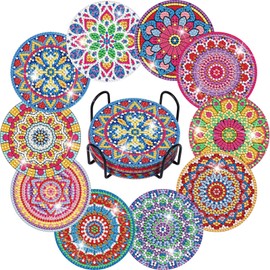 Diamond Painting Art Coasters Kits, 10 Pieces Mandala Diamond Painting Coasters with Holder, Arts and Crafts for Adults