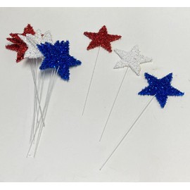 Factory Direct Craft Set of 12 Red, White and Blue Tinsel Star Picks | 4th of July, Memorial Day and Patriotic Decoration