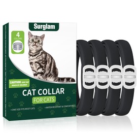 Surglam 4 Pack Collars, Collar for Cats, Adjustable Cat Kitten Collar, Waterproof Cat Collars for Small Medium and Large Cats, Comfortable & Light, One Size Fit All, Black