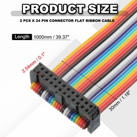 PATIKIL 24 Pins IDC Connector Flat Ribbon Cable 2.54 mm Pitch Length 1000 mm Wide 30 Mm, 2 Pcs Dual Row Data Cable Female to Female for IDE Drive Printer Industrial DIY Electronics