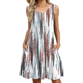 Summer Floral Dresses for Women 2025 Loose Beach Vacation Casual Crew Neck Sleeveless Sundresses Tank Dress with Pockets