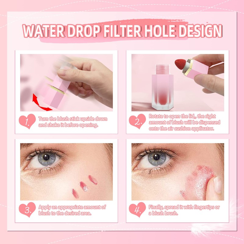 BEFIVECOK Liquid Blush for Cheeks, Soft Cream Blush with Cushion