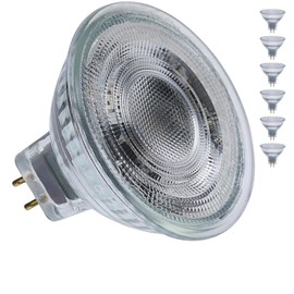 Satco LED MR16 Floodlight 5.5W 50W Equivalent 4000K Cool White 90+ CRI 36° Beam GU5.3 Bi-Pin Base 12V Dimmable Clear Finish – Part S12368 (6 Pack)