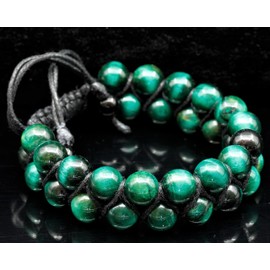 ElisaJewelryArt - Natural Green Tiger Eye Beaded Bracelet Genuine Gemstone Balance Stone Crystal Macrame Bracelet Unisex Bracelet (WOMEN, Green Tiger Eye)