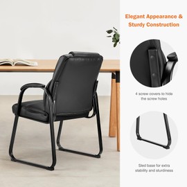Sweetcrispy Waiting Room Guest Chair Set of 2, Stationary Office Reception Chairs No Wheel, Comfy Padded Arms and Seld Base, for Conference Room Lobby Home Computer Desk Bedroom Elderly, Deep Black