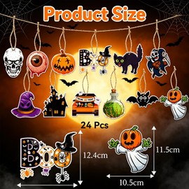 24 Halloween Tree Decorations, Paper Hanging Ornaments with Hanging Twine