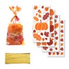 100Pcs Thanksgiving Clear Candy Cookie Bags Autumn Pumpkin Maple Leaf