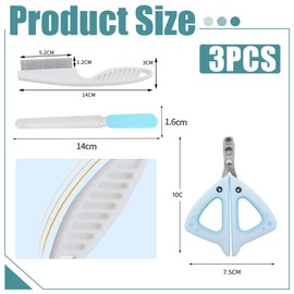 EOYVAIL Cat Claw Care Cat Nail Clippers, Flea Comb, Cat Nail File Set (3 Pieces, Blue)