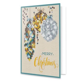 DIAMOND DOTZ Painting Kit Card, Merry Christmas Baubles Antique, 12.6 x 17.7cm