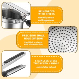 Potato Ricer, Large Ricer for Potatoes, Stainless Steel Potato Masher Heavy Duty for Smooth Mashed Potatoes, Fruits, Vegetables