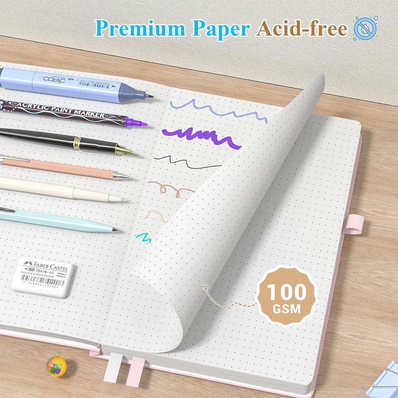 Smarpau Bullet Dotted Journal A5, Thick Notebook 360 Numbered Pages,