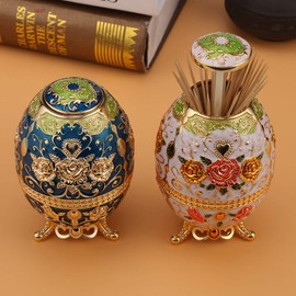 Retractable Toothpick Holder Dispenser, Retro Automatic Pop-Up Toothpick Dispenser Zinc Alloy Footed Toothpick Holder(Blue)