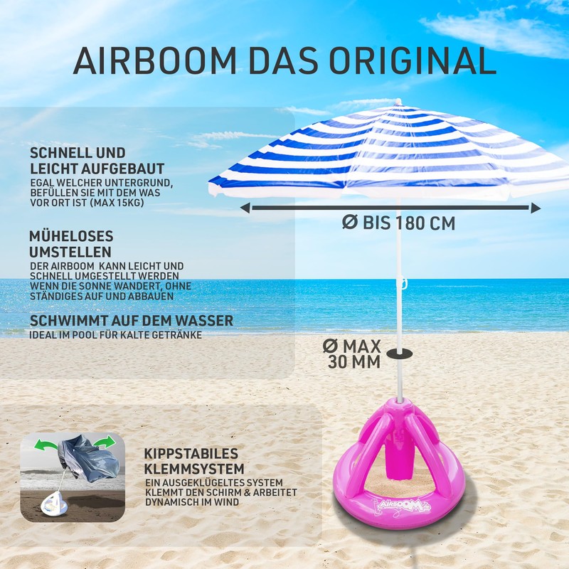 Airboom - Inflatable Umbrella Stand for Beach Umbrellas Including Pump