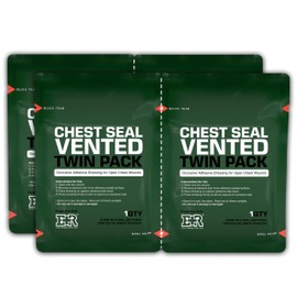 Ever Ready First Aid Vented Chest Seal with Quick Tear - 6.6” Square Occlusive Adhesive Dressing for Open Chest Wounds - 2-Pack (4-Counts)