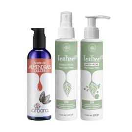 Árbora Kit Aceite de Almendras + Jabón Facial y Tónico Facial Tea Tree | HIDRATA, REFRESCA Y TONIFICA |Para piel grasa y mixta | Árbol de Té, Manzanilla y Aloe Vera | Aceites Esenciales | 90ml y 125ml