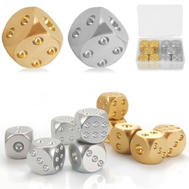 10 Pieces Metal Dice Sets, Aluminium/Copper Dice, Six-Sided Dice Game Dice, Standard D6 Round Angle, 15 mm (Gold, Silver)
