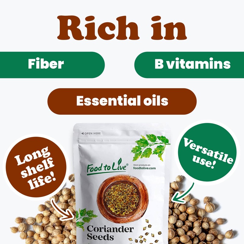 Food to Live - Whole Coriander Seeds, 8 Ounces Non-GMO
