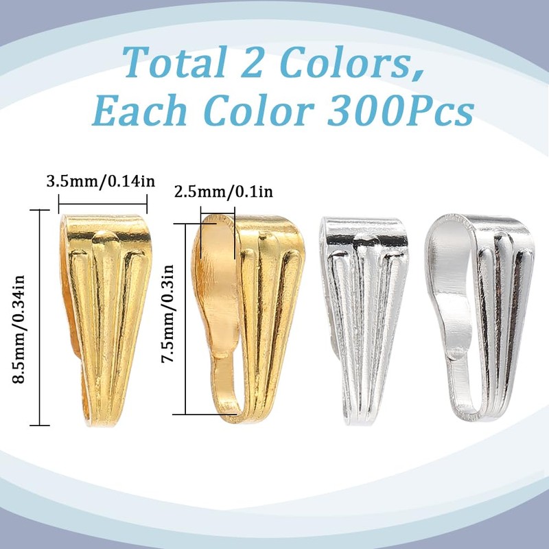 SOFPLATE 1 Box 600Pcs Gold Snap Bails Silver Jewelry Pinch