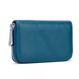 Unbranded RFID Blocking Women Men Genuine Leather Wallet Credit Card Holder Zipper Pocket - Light Blue