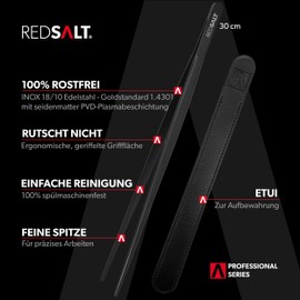 REDSALT Black Edition Cooking Tweezers Fine Black 30 cm | INOX 18/10 Stainless Steel Rustproof Dishwasher Safe PVD Coating | Professional Chef Tweezers Kitchen Grill Gourmet Tongs Kitchen Tweezers Barbecue Tongs