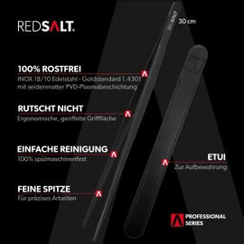 REDSALT Black Edition Cooking Tweezers Fine Black 30 cm | INOX 18/10 Stainless Steel Rustproof Dishwasher Safe PVD Coating | Professional Chef Tweezers Kitchen Grill Gourmet Tongs Kitchen Tweezers Barbecue Tongs