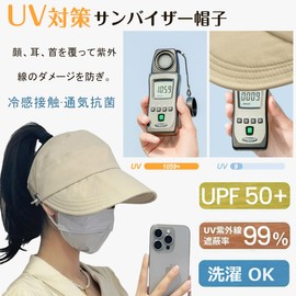 Sunyhom Women's UV Protection Sun Protection Sun Visor Golf Sun Visor Baseball Cap Sun Protection Cap Wide Brim Hat Small Face Effect Sweat Absorbing Quick Drying UV Protection Size, Khaki, 62 cm