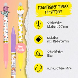 Online magiXX, 6 x Fun Easter Gel Pens, 0.7 mm, Blue Erasable, Gift Idea Easter, Easter Basket Ideas for Children and Adults, Erasable Ballpoint Pen, Design Easter Nest Yourself